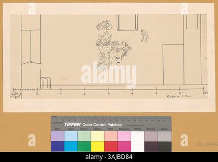 Dieses 1906 von Johann Rudolf Rahn entstandene Kunstwerk zeigt die Paulskirche in Raezüns in der Schweiz. Die Illustration zeigt die Architektur der Kirche und gibt einen Einblick in die religiösen Strukturen in der Region. Stockfoto