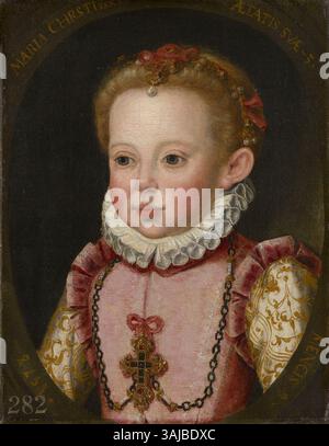 Porträt von Maria Christina, Erzherzogin von Österreich, gemalt 1578, zugeschrieben der Schule von Jakob Seisenegger. Dieses Öl-auf-Leinwand-Werk ist Teil der Royal Collection und zeigt die erzherzogin in formeller Kleidung. Stockfoto