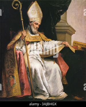 Dieses Ölgemälde von Bartolomé Esteban Murillo, das den Heiligen Isidor darstellt, entstand 1655. Es befindet sich in der Kathedrale von Sevilla und ist ein Musterstück der spanischen Barockkunst. Stockfoto