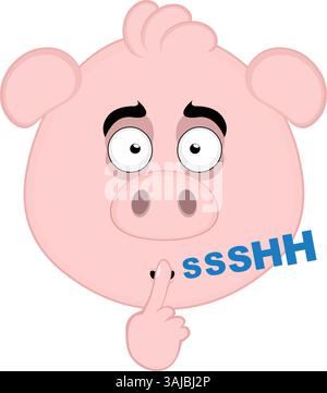 Vektor-Illustration Emoji Charakter Gesicht Schwein Cartoon, bittet um Stille mit dem Zeigefinger der Hand Stock Vektor