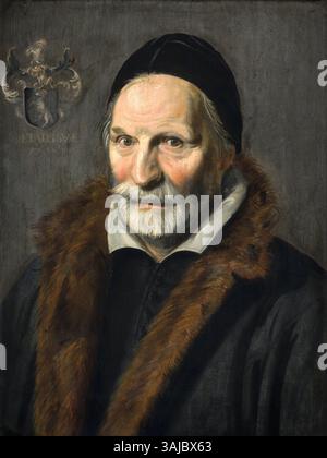 Frans Hals' Porträt von Jacobus Hendricksz Zaffius aus dem Jahr 1611 fängt das Motiv in feinen Details ein und zeigt die Meisterschaft des Künstlers bei der Darstellung niederländischer Porträts aus dem 17. Jahrhundert. Stockfoto
