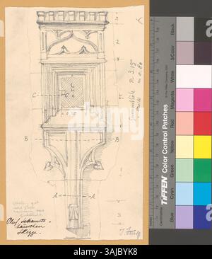Diese Zeichnung von Josef Zemp, die zwischen 1890 und 1910 entstand, zeigt ein Wandtabernakel aus der katholischen Pfarrkirche St. Vincentius in Pleif/Vella. Das ursprüngliche Tabernakel wurde um 1500 angelegt. Stockfoto