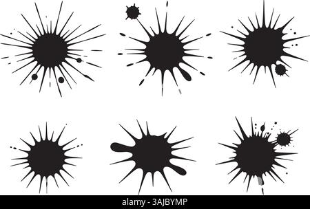 Schwarze Tinte Splatter Silhouette Set – Vektor isolierte Farbe Blots auf weißem Hintergrund Stock Vektor