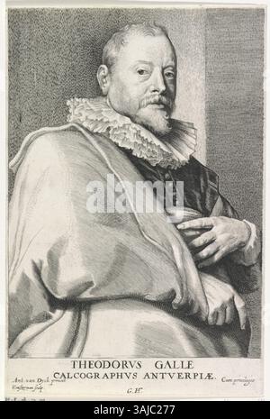 Dieser Stich von Lucas Vorsterman I. nach Anthony van Dyck zeigt Theodoor Galle. Sie wurde zwischen 1645 und 1646 angelegt und befindet sich im Rijksmuseum. Stockfoto