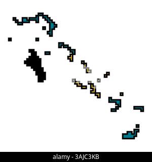 Gepixelte Weltkartensymbole im 8-Bit-Stil mit über 190 Ländern. Perfekt für digitale Kunst, Bildungsprojekte und thematische Designs. Stock Vektor