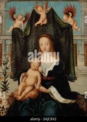 Dieses um 1520 entstandene religiöse Gemälde zeigt die Jungfrau Maria, die das schlafende Christkind in ihren Armen hält. Das in der Gemäldegalerie Berlin beheimatete Werk spiegelt Holbeins Liebe zum Detail und die zarte Darstellung der Figuren wider. Stockfoto