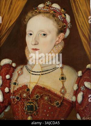 Dieses Porträt, das George Gower zugeschrieben wird, zeigt Elisabeth I. von England in Busenlänge. Es ist ein Ölgemälde, das um 1567 entstand und Teil einer privaten Sammlung ist. Stockfoto