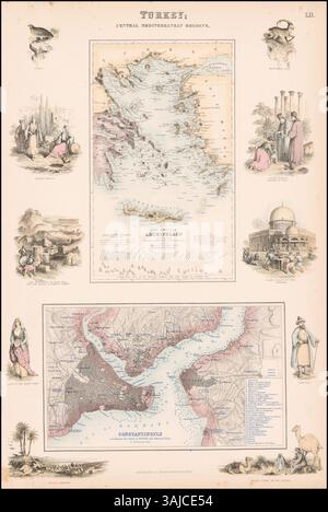 Karte der Ägäis und Istanbuls, erstellt 1855 von Archibald Fullarton & Co., die die geographischen Besonderheiten der Region während des 19. Jahrhunderts darstellt. Stockfoto