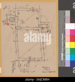 Das Bild zeigt den Grundriss der ehemaligen Paulskirche in Rhäzüns und gibt einen architektonischen Überblick über das Gelände. Stockfoto