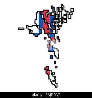 Gepixelte Weltkartensymbole im 8-Bit-Stil mit über 190 Ländern. Perfekt für digitale Kunst, Bildungsprojekte und thematische Designs. Stock Vektor