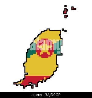 Gepixelte Weltkartensymbole im 8-Bit-Stil mit über 190 Ländern. Perfekt für digitale Kunst, Bildungsprojekte und thematische Designs. Stock Vektor