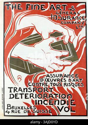 Lithografie von Auguste Donnay, 1897, mit dem Titel „The Fine Art and General Insurance Company L.T.D.“. Sie misst 74 x 53 cm und ist im Musée de la Vie Wallonne untergebracht. Stockfoto