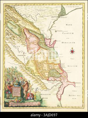 Eine Karte von Joseph-Nicolas Delisle aus dem Jahr 1728, die die Region des Westkaspischen Meeres, einschließlich der Gebiete entlang der Flüsse Wolga und Kura, sowie der Gebiete Shirvan und Lesgistan beschreibt. Stockfoto