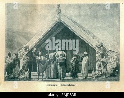 Dieses Bild zeigt eine neuseeländische Szene aus den 1880er Jahren, aufgenommen von Andreas Reischek. Das Foto bietet einen Einblick in die Landschaft und das Leben während dieser Zeit und zeigt natürliche Landschaften und möglicherweise einheimische Elemente. Stockfoto