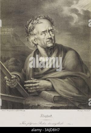 Ein Lithographisches Porträt von Friedrich Gottlieb Klopstock von Gerdt Hardorff, Teil der Sammlung der Staats- und Universitätsbibliothek Hamburg, das deutsche lithographische Techniken zeigt. Stockfoto