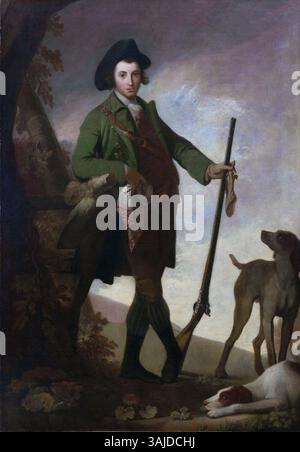 Robert Pines Gemälde „der junge Sportsman“ aus dem Jahr 1766 fängt einen Jugendlichen Mann in Outdoor-Kleidung ein und verkörpert den Geist des Sportlebens des 18. Jahrhunderts. Das Kunstwerk „Öl auf Leinwand“ spiegelt Pines Fähigkeit wider, Persönlichkeit und sozialen Status durch Porträts darzustellen. Stockfoto