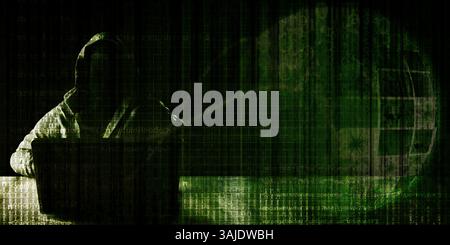 Hacker Vor Computer Laptop Sicherheit Technologie Stockfoto