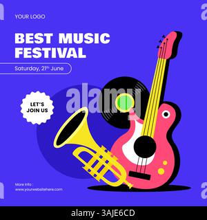 Handgezeichnete flache Illustration für den World Music Day Social Media Content and Celebration Stock Vektor