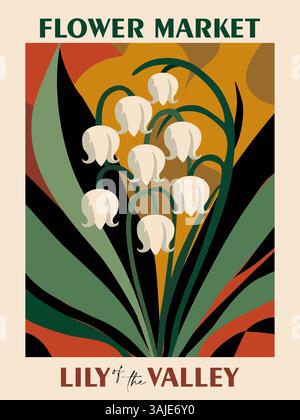 Abstraktes Poster für den Blumenmarkt „Lilie of the Valley“ Stock Vektor