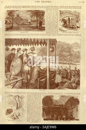 Skizzen in der Henley Regatta, Henley-on-Thames, viktorianisches 19. Jahrhundert 1880er Jahre Stockfoto