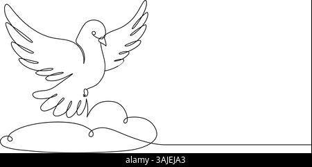 Fliegende Taube im Himmel. Eine Durchgehende Leitung. Taubenvogel Symbol des Friedens und der Freiheit, Pfingsten. Einfache Lineare Zeichnung. Vektorabbildung. Handgezeichnet Li Stock Vektor
