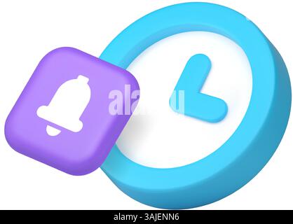 Zeitzählung Wecker Klingelton Erinnerung Ankündigung Benachrichtigung 3D Symbol realistische Vektorillustration. Timing Alert Signal Countdown Deadline Notic Stock Vektor