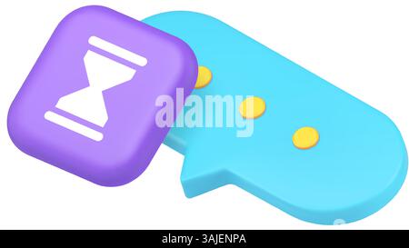 Sprachblase Dialog Chat Tippen Zeiterfassung Nachricht Deaddown 3D Symbol realistische Vektorillustration. Webkommunikation SMS-Chats Stock Vektor