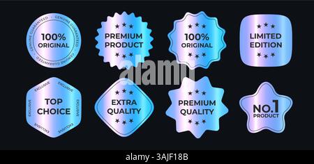 Holographisches Premium-Abzeichen Mit Metallischem Verlaufseffekt Für Produktetiketten, Qualitätsgarantie, Werbeaktionen, Limited Edition Und Top Choice-Schilder Stock Vektor