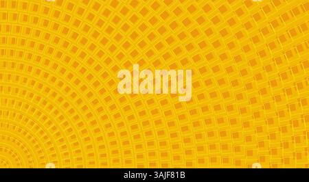 Ein gelber Hintergrund mit Quadraten und einem Kreis. Die Quadrate haben unterschiedliche Größen und der Kreis befindet sich in der Mitte. Stock Vektor