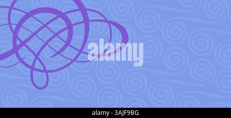 Abstraktes Design mit violetten Wirbeln und geschwungenen Linien auf einem strukturierten hellblauen Hintergrund. Eine dynamische und moderne Ästhetik. Stock Vektor