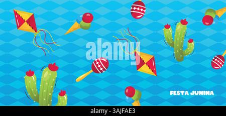 Festa Junina Festival, Vektor-Zeichentrickhintergrund mit Copyspace Stock Vektor