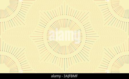 Ein lebendiges geometrisches Muster mit radialen Linien und einem sternähnlichen Design in weichen Pastellfarben. Dieser abstrakte Hintergrund verleiht einen Hauch von Eleganz. Stock Vektor