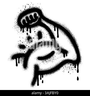 Kräftige Bizeps-Ikone im Graffiti-Stil mit schwarzer Sprühfarbe. Stock Vektor