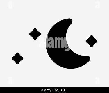 Night Sky Stars Icon Crescent Moon Star Stary Midnight Space Astronomie Schlafengehen Galaxy Planet Moonlight Schwarz Weiß Form Grafik Vektor Lunar Tw Stock Vektor