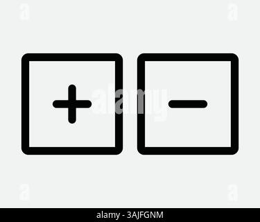 Negatives Positives Quadratisches Feld Umrisslinie Symbol Plus Plus Minus Vergrößern Verkleinern Verkleinern Nach Oben Verkleinern Verkleinern Mathematischer Mathematik Vektorzeichen Grafik Stock Vektor