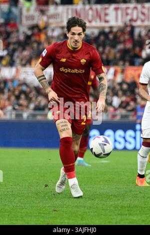 Foto Fabrizio Corradetti/LaPresse 13 Novembre 2022 Roma, Italia - AS Roma vs Turin FC - Campionato italiano di calcio Serie A TIM 2022/2023 - Stadio Olimpico. Nella Foto: Nicolo' Zaniolo (AS Roma) 13. November 2022 Rom, Italien - AS Roma vs Turin FC - italienische Fußballmeisterschaft der Serie A 2022/2023 - Olympisches Stadion. Auf dem Foto: Nicolo' Zaniolo (AS Roma) Stockfoto