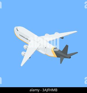 Isometrische Vektor-Frachtflugzeuge, in Farbe auf blauem Hintergrund, Transport oder Lieferung von Gütern auf dem Luftweg Stock Vektor