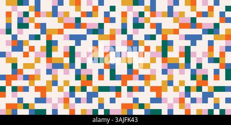 Lustiges farbenfrohes Mosaikmuster. Abstrakter festlicher Hintergrund. Minimalistische horizontale Designvorlage in Regenbogenfarben Stock Vektor