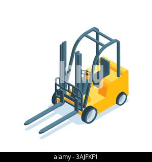 Isometrischer Gabelstapler, farbig auf weißem Hintergrund, Lagerausrüstung Stock Vektor