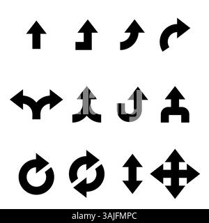 Satz von Zeigerpfeilen, schwarz auf weißem Hintergrund, Designelemente Stock Vektor