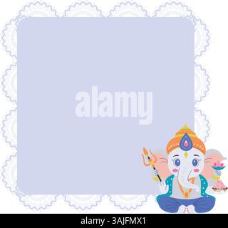 Indischer Gott Ganesh, Vektor-Cartoon-Rahmen auf weißem Hintergrund Stock Vektor