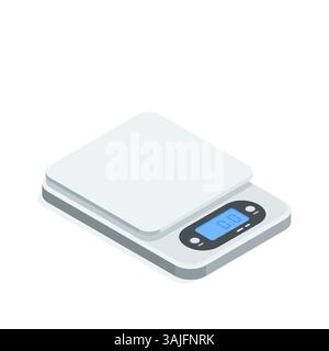 Flache elektronische Haushaltswaage mit isometrischem Vektor, in Farbe auf weißem Hintergrund, wiegen Lebensmittel zum Kochen Stock Vektor