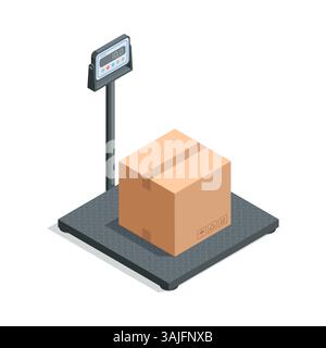 Isometrische Vektorskalen mit einer Box, in Farbe auf weißem Hintergrund, große Lagerwaagen und auch für Geschäft oder Markt Stock Vektor