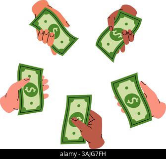 Hände geben Dollarscheine. Geldinvestitionen und Geschäftsverkehr. Vektorabbildung. Stock Vektor