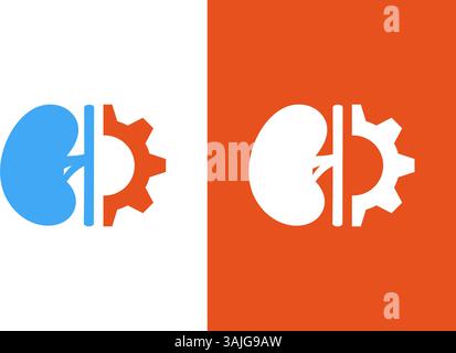 Kombination aus Nieren und Ausrüstung. Design-Vorlage für Technologie-Nieren-Logotypen. Stock Vektor