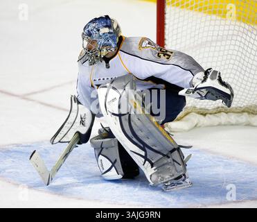 Dezember 2009 - Calgary, Alberta, Kanada - NHL-Spieler-Profilfoto zum Torwart Dan Ellis von Nashville Predators während eines Spiels in Calgary. (Foto: © Larry MacDougal via ZUMA Wire) Stockfoto
