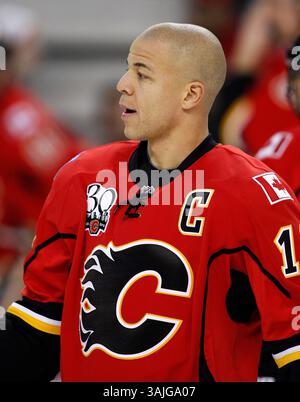 28. Dezember 2009 - Calgary, Alberta, Kanada - Foto des NHL-Spielerprofils auf Jarome Iginla von Calgary Flames während eines Spiels in Calgary. (Foto: © Larry MacDougal via ZUMA Wire) Stockfoto