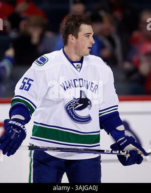 Dezember 2009 - Calgary, Alberta, Kanada - NHL-Profilfoto auf Shane O'Brien von Vancouver Canucks während eines Spiels in Calgary. (Foto: © Larry MacDougal via ZUMA Wire) Stockfoto