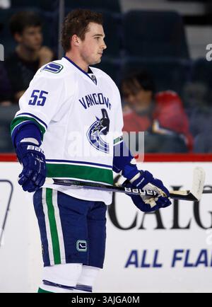 Dezember 2009 - Calgary, Alberta, Kanada - NHL-Profilfoto auf Shane O'Brien von Vancouver Canucks während eines Spiels in Calgary. (Foto: © Larry MacDougal via ZUMA Wire) Stockfoto