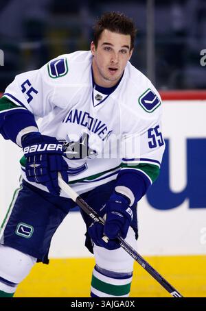 Dezember 2009 - Calgary, Alberta, Kanada - NHL-Profilfoto auf Shane O'Brien von Vancouver Canucks während eines Spiels in Calgary. (Foto: © Larry MacDougal via ZUMA Wire) Stockfoto